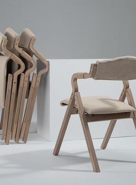 木现背代闲简约复古民宿折叠餐椅布艺家用曲靠餐厅书房休EII椅子