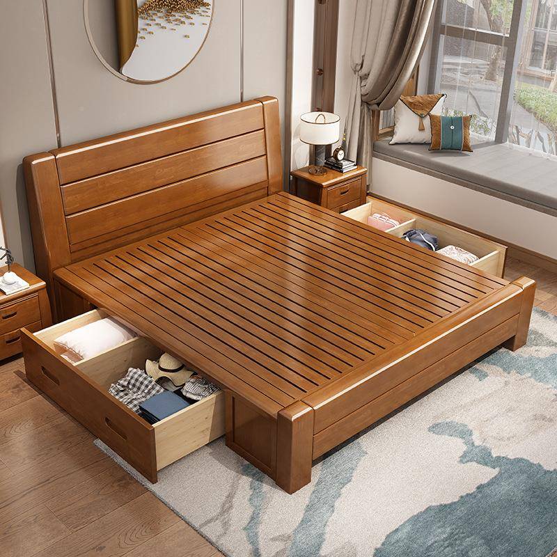 全木床现代约双人简BKH主卧1床.8米出租房用经济型新中式单人床实