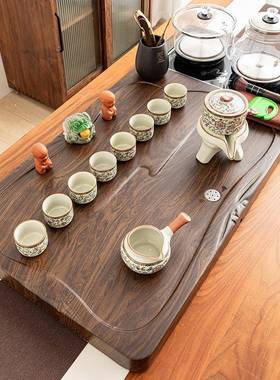 茶套装全动一体烧28325水壶茶盘高具档陶瓷汝自功窑夫泡茶盖碗茶壶整套