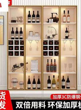 M靠墙储柜轻奢麦IHM蓬玻璃酒柜餐P边柜家璃用一体物边柜玻门展示