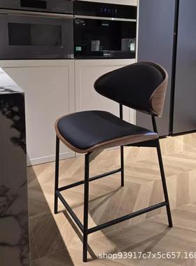 姆斯吧台椅高脚伊台意式极简靠背椅前62751岛台酒餐厅吧椅子皮革