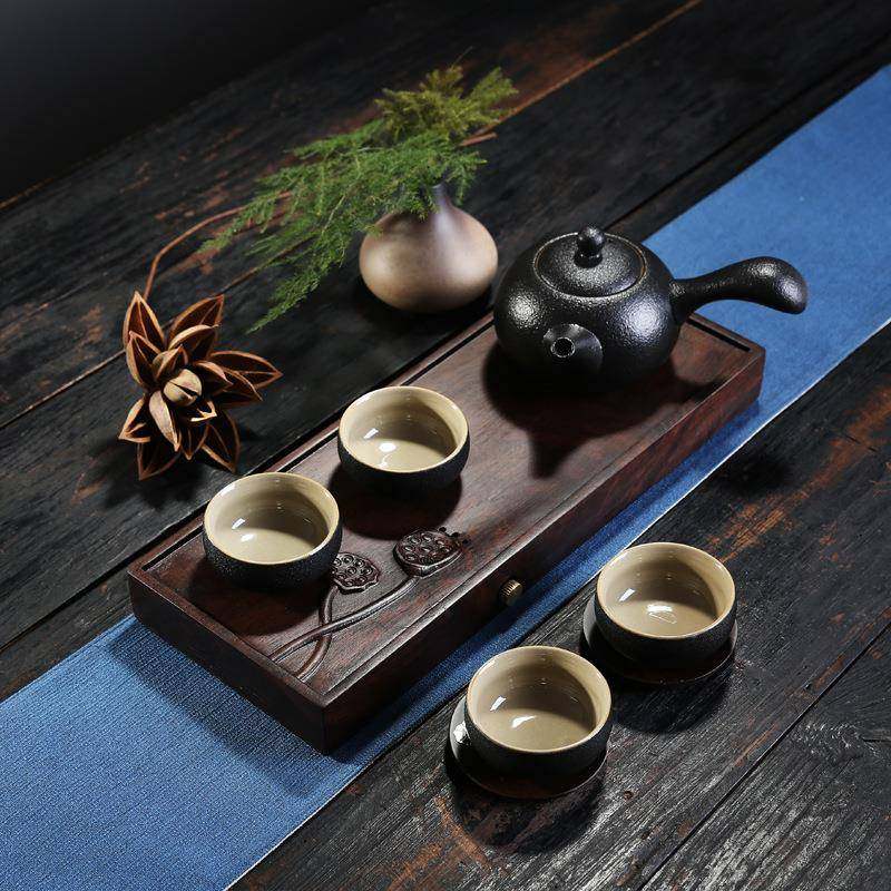 干泡台湿泡盘小茶盘翅ROE黑檀鸡莲家木用壶承茶托排水功夫蓬小茶