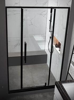 室淋浴房一字形洗澡黑色不锈钢浴屏EWX干湿分离间浴卫间隔断GD50