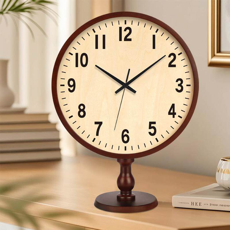 实F986J6M5木油风座钟客厅摆中古风桌摆件时钟台面式奶钟表摆放电