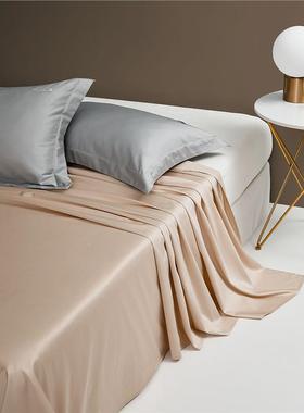 高端约100支贡缎长绒套棉全棉床单简64189纯色纯棉床笠单件床柔软丝滑