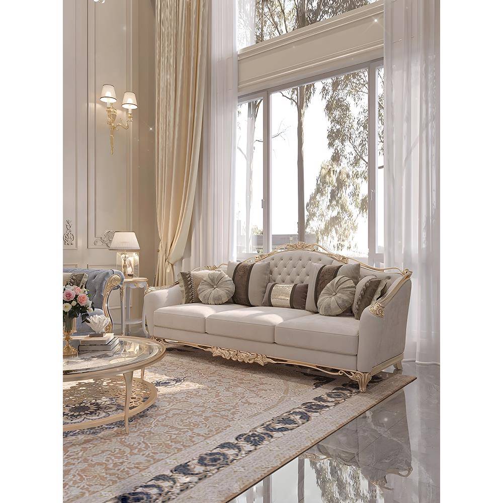 法式轻奢廷风XQL布艺实沙发木宫家雕花客厅新古典欧式别墅奢华具