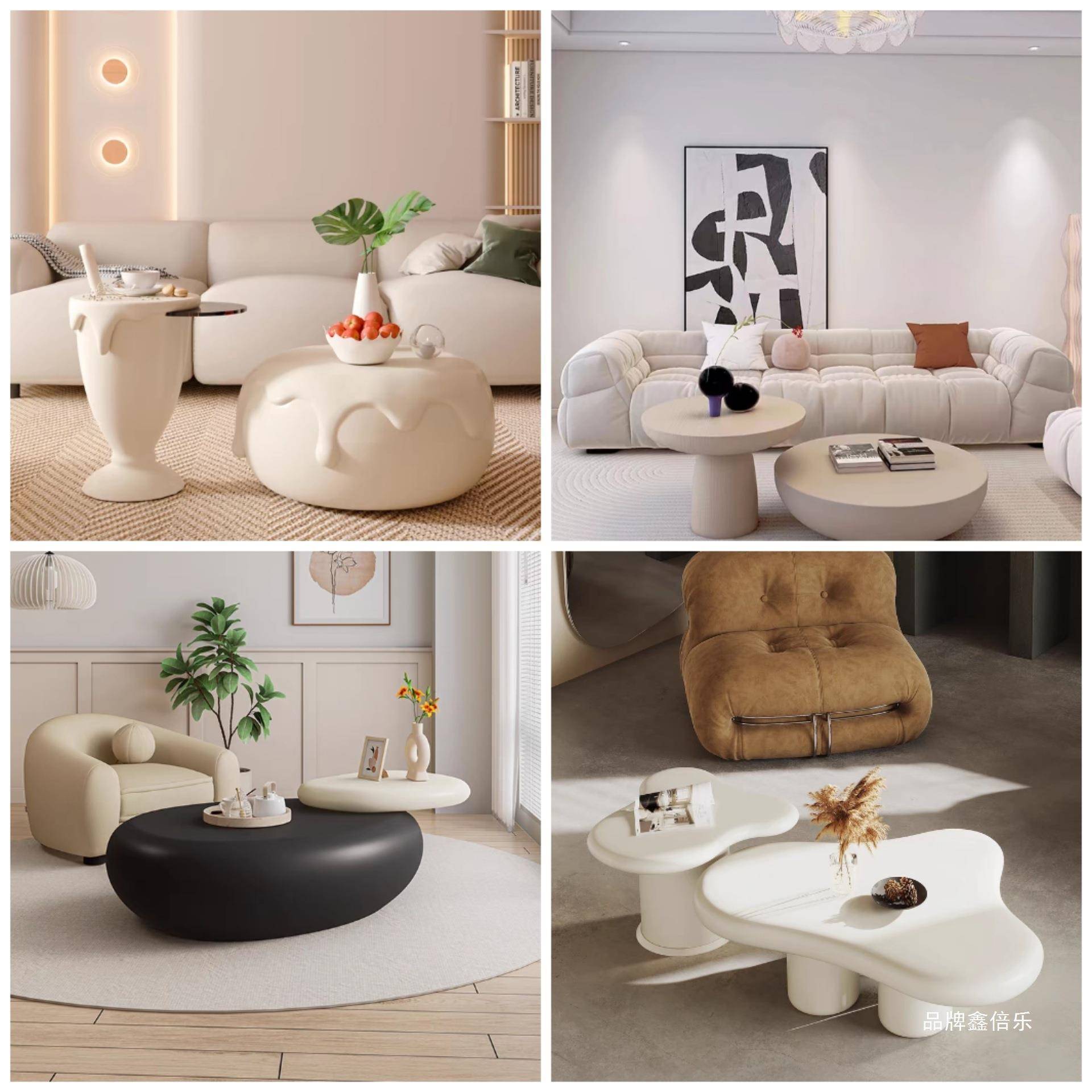 #玻璃钢几ATP设计奶款圆坐墩子油风茶几奢创意角几艺术锣鼓边轻几