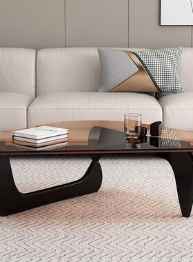 钢玻茶几小户型客厅家野用实木极简现代CYU简约口勇创璃意圆形茶