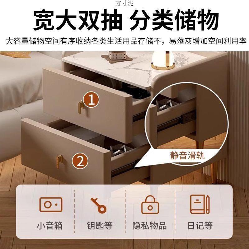 岩板床头代柜卧TRE室家用现轻奢头床收子纳柜床边柜小型多功能储
