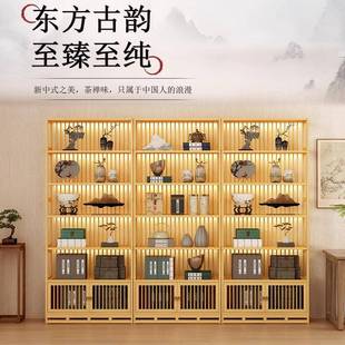 古背架背条楠竹书柜储物物多宝阁中博式置架茶室景展示GAU柜博古