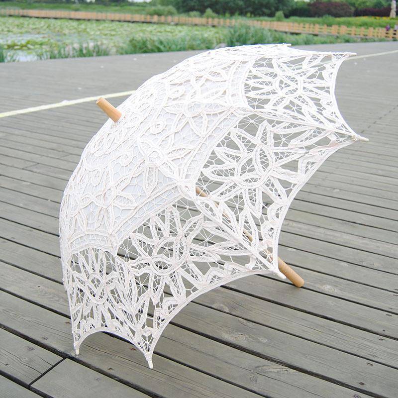 复古创意新娘伞棉婚庆影木柄直杆公主伞田园米色QSW蕾丝伞布摄伞
