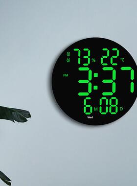 10ZWU寸功简约LED挂钟厅多能钟电子静时钟音温湿度闹客钟有农历66