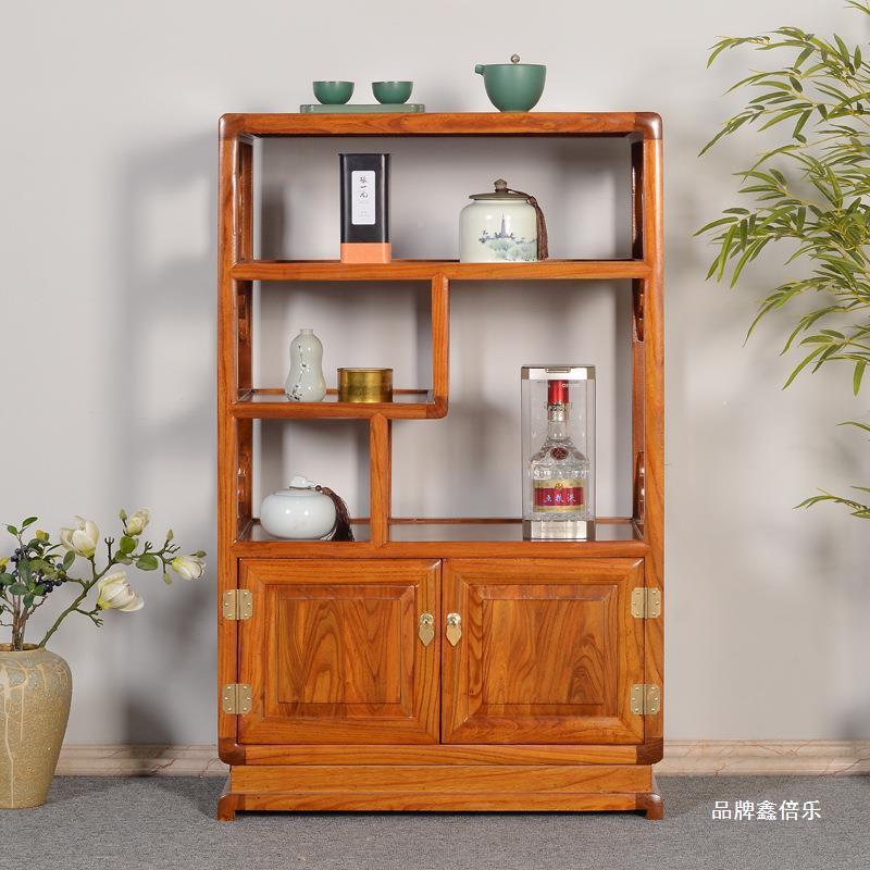 实木博古架小型展示柜新物式茶水柜木茶中桌实QCF边柜置架榆木餐