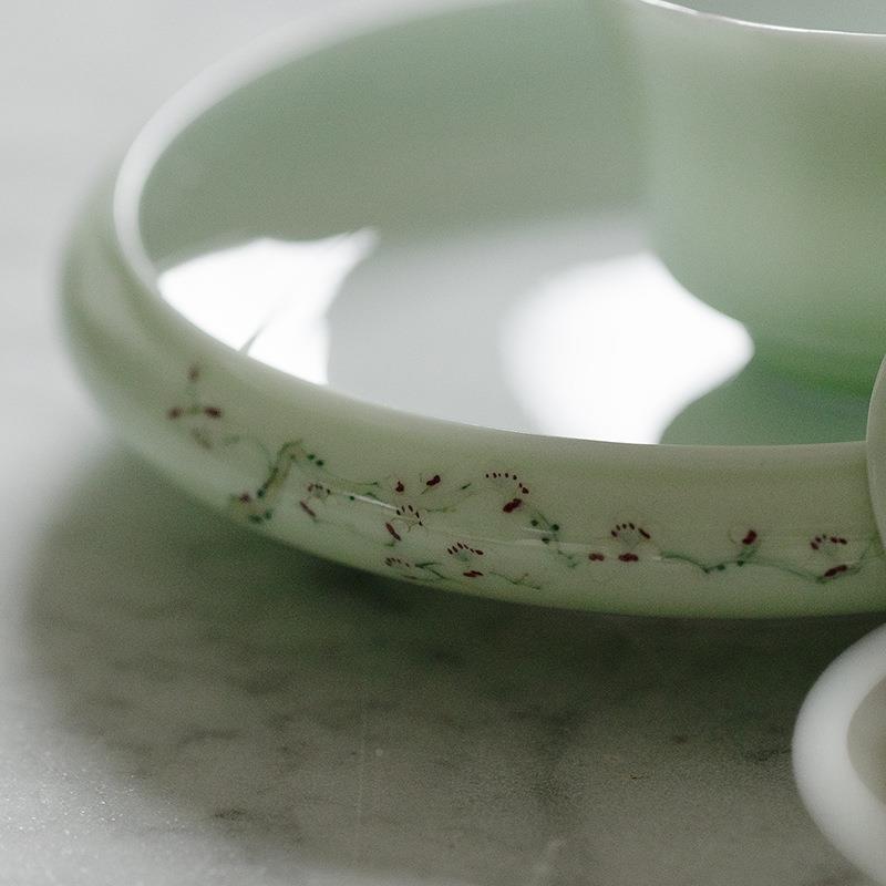 无落果青下粉彩釉幽手文UMC砚探花口壶承干泡茶席干泡绘盘茶台茶