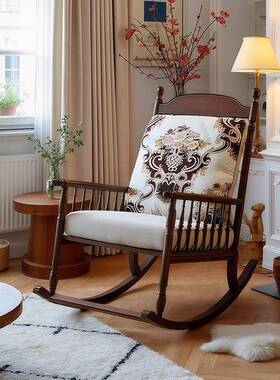 美式复古懒人摇椅躺椅摇阳客台家用休闲椅单人沙发80238椅厅实木