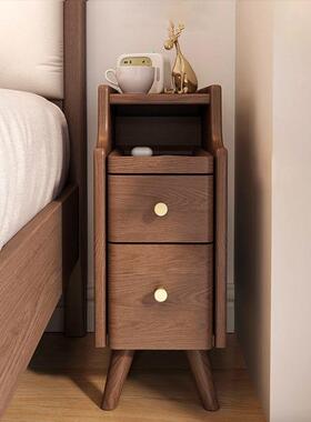 IHV桃床型头柜纯全实木胡色小型超窄整装小户卧室夹柜储物边柜25C