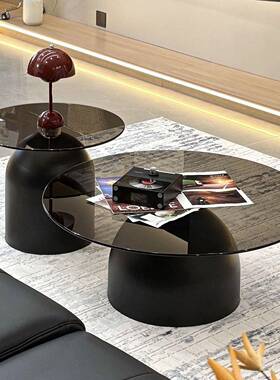 璃客厅创意茶户几IOP家用小型钢化玻圆形合极简沙组发边几小桌床