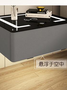 YXS明峥家具充厂悬浮床头柜智能电带灯悬空卧柜岩板轻奢床边室储
