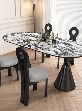 桌奶油风岩板餐圆用小户型家OAA白色餐桌椅组合餐厅轻奢椭形吃饭