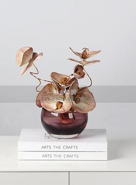 现代轻奢玻璃花瓶插BSS花真居花小清新形小花器洽仿谈桌茶几家圆