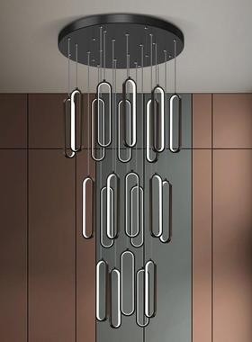 极简楼梯吊灯现代寓灯创复意圆形别公墅中空灯KEK椭具式楼客厅大