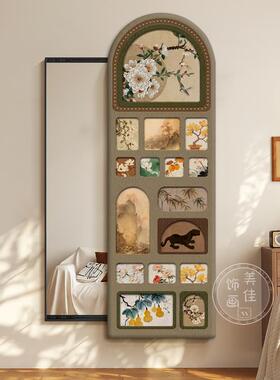 OJC中古风玄关全身镜装饰画可推拉隐藏卧穿衣挂画2205新款镜子室