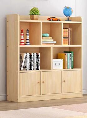 实木书12954架带门书柜靠家收纳置物架儿童客简易墙书架厅储物格