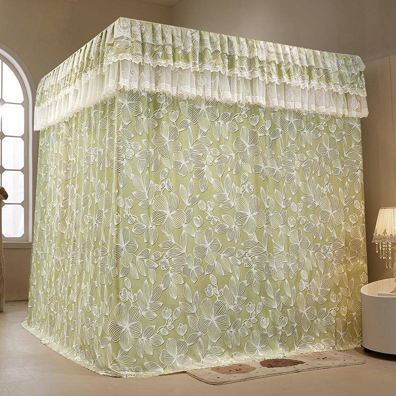 款新床幔双层三开门落宫JED廷蚊帐光挡风床地帘加粗遮不锈钢支架