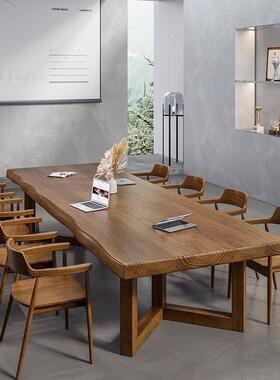 现简约实木大板办公IAL桌公办室原木大型会议桌长方电脑代形桌工