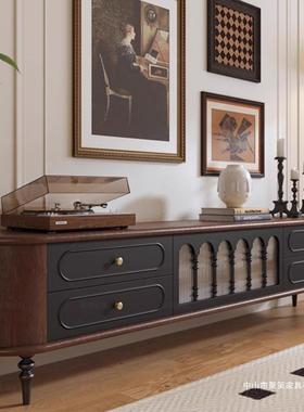 视法复古实木电柜胡桃加黑色美式柜式客厅茶几组合落ECI地储物厂