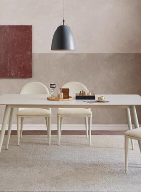 诺岩板餐桌哑光纯白意小式极简奶油家用户型SXSG-09桌子网依红长