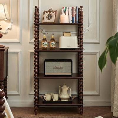 复古实木置物架多层收全ASO核桃书木原木法式中古风客厅靠墙落纳