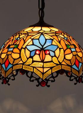 美法式13096彩色玻吊璃复琉古餐厅灯欧式酒茶室卧室吧阳台走廊璃楼梯灯