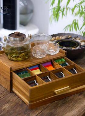 木质物茶包NHE收纳盒思木茶具件储盒抽屉茶盒茶站配相容器分格木
