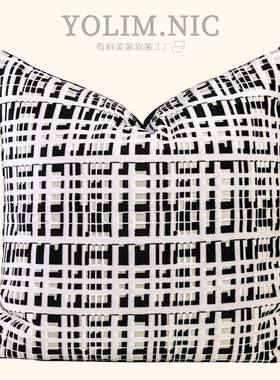 代简约黑15989白绒割提花枕沙发现长腰枕抱轻奢样板间大靠枕酒店靠包