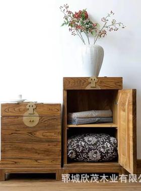 老榆木门板官箱沙ZUR电发几卧室中式床头柜储物柜实边木角几几话