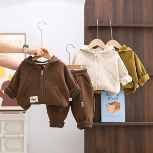 儿童套装冬装新款加绒一体绒休闲两件套运动拉链外套1--5岁童套装