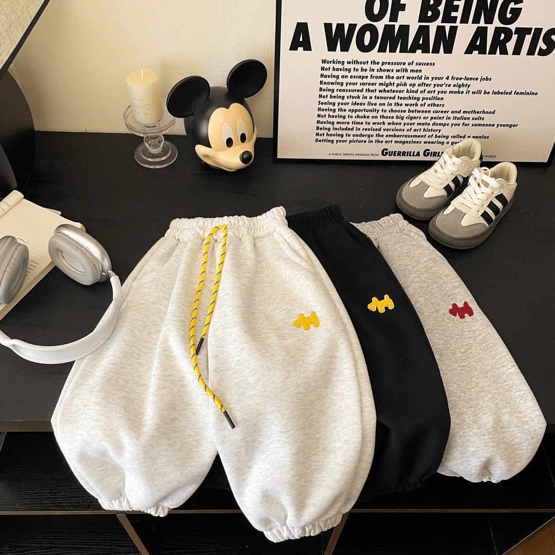 春秋新款儿童裤子男女童韩版外穿卫裤卡通刺绣中小童宝宝运动裤