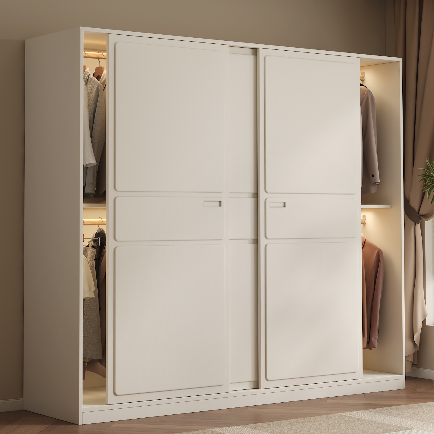 实木衣柜家用卧室法式奶油风推拉门衣橱结实耐用定制儿童收纳柜子