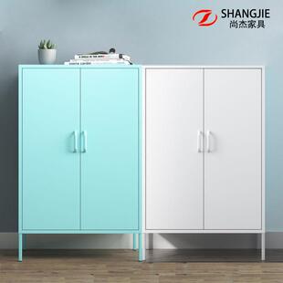 餐边柜家用双门储物柜北欧收纳柜金属钢制玻璃门阳台柜包安装简约