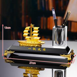 潮流烽火线办公室桌面摆件老板总经理装饰高端水晶笔筒开水晶摆件