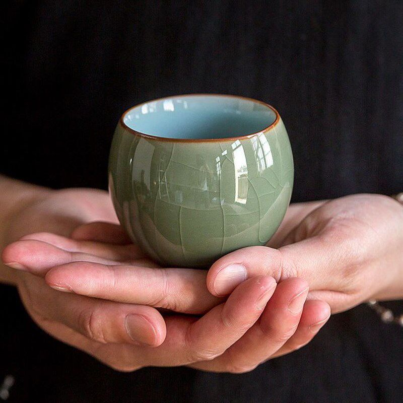 汝窑茶杯冰裂釉套装高档开片陶瓷品茗功夫茶具精致盏鹅蛋型主人杯