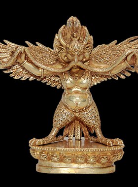 藏密坊 慧宝黄铜大鹏金翅鸟佛堂桌面摆件供品高9cm汽车摆放民族风
