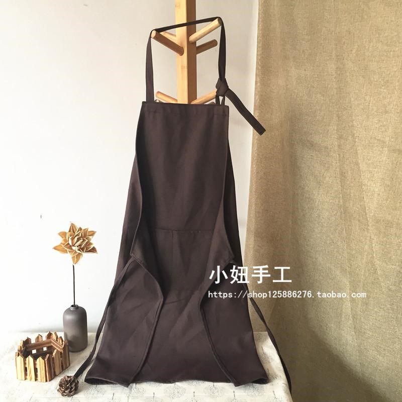 咖啡色帆布围裙学生美术绘画面包房西餐厅陶艺泥工男女超市工作服
