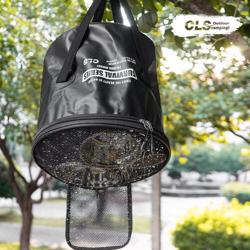 CLS新升级折叠水桶便携沥水篮露营烧烤洗菜洗碗伸缩钓鱼桶渔具包