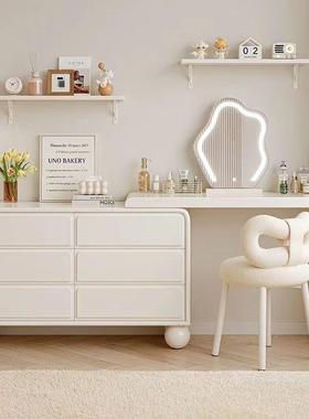 奶油风实木梳妆台斗现柜一体卧室角简约CQS化妆台代床尾伸缩转化