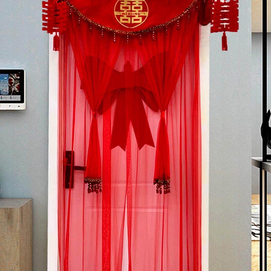 纱帘ECT免孔大红门帘婚庆打用喜庆丝品帘隔断帘家用款长结婚房门
