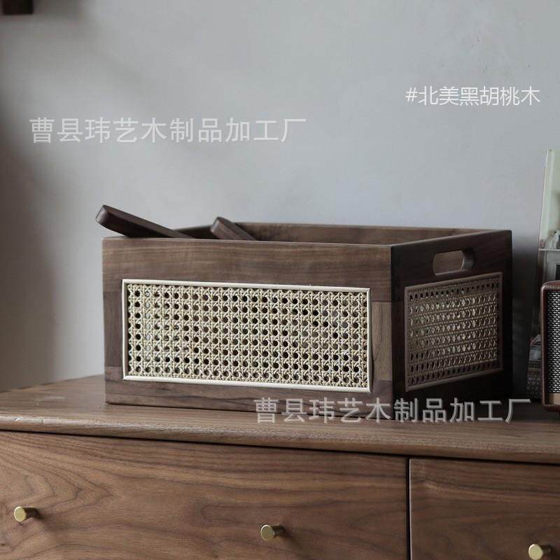 复置物架古用竹编木收纳桌面家提篮车载露营黑质胡桃木杂物储物筐