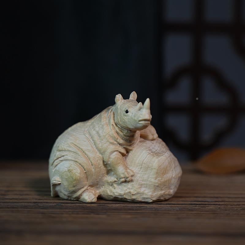 小木叶黄杨雕刻牛河马摆件办公室桌面摆犀饰家居关玄装饰93100品