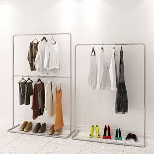 不锈钢双层货挂衣服落架子升降可调节童装陈列货JLQ地架双层架展